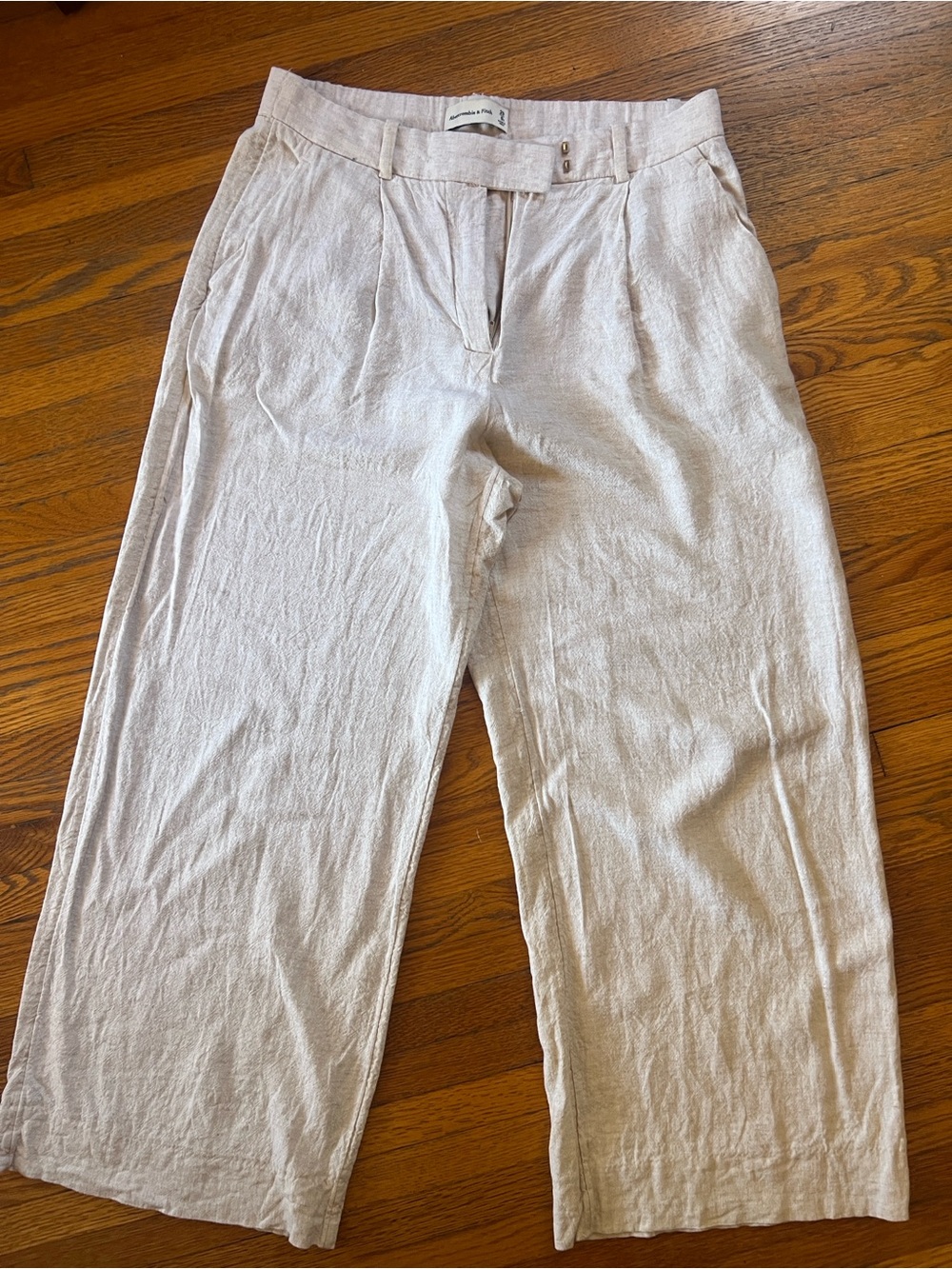 Abercrombie & Fitch Neutral Stone Linen-Blend Wide leg Trousers